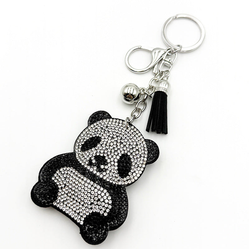 Diamond-Encrusted Panda Keychain With Tassel Metal Pendant