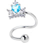 16G 3/8 Clear Blue Gem Crown Heart Spiral Twister Cartilage Ring