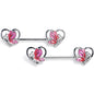 14G 9/16 Clear Gem Butterfly Love Heart Pink Barbell Nipple Ring Set