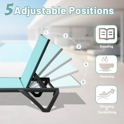 Outdoor Lounge Chair Set Aluminum Blue 5 Position Adjustable 2 Piece