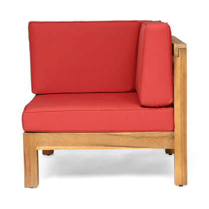 2-Piece Love Seat Set with Water-Resistant Cushions, Red, Acacia Wood Frame,