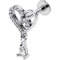 16G 5/16 Clear CZ Gem Asymmetrical Heart Dangle Labret Tragus