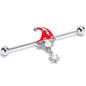 14G Clear Gem Santa Hat Stars Red Dangle Industrial Barbell 38mm