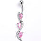 Pink Clear CZ Gem Super Style Swirl Dangle Belly Ring