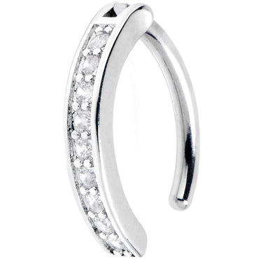 14G 3/8 Implant Grade Titanium CZ Paved Hinged Hoop Belly Ring