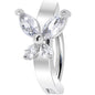 14G 3/8 Clear CZ Gem G23 Titanium Butterfly Hinged Hoop Belly Ring