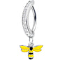 14G 3/8 Clear Gem Grade 23 Titanium Bee Dangle Hinged Hoop Belly Ring