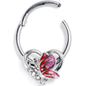 16G 3/8 Clear Gem Butterfly Love Heart Pink Hinged Segment Ring
