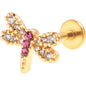 16G 5/16 Clear Pink Gem Gold Tone Dragonfly Drama Labret Tragus