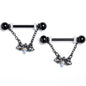 14G 9/16 Aurora Gem Black Gothic Butterfly Dangle Nipple Ring Set