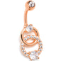 Clear CZ Gem Rose Gold Tone Linked Loops Dangle Belly Ring