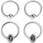 16G 3/8 Skull Red Eyes BCR Captive Bead Ring Set of 4
