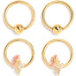 16G 3/8 Gold Tone Regal Rose BCR Captive Ring Set of 4