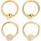16G 3/8 Clear Gem Gold Tone Tiny Flower BCR Captive Ring Set of 4