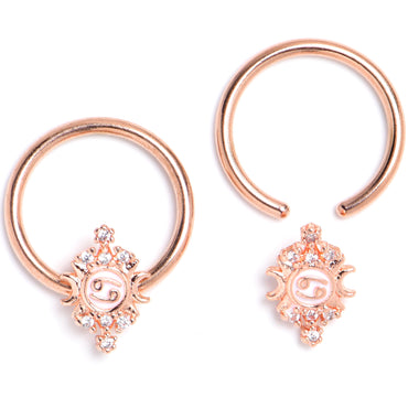16G 3/8 Clear Gem Rose Gold Tone Mystical BCR Captive Ring Set of 4