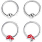 16G 3/8 Mushroom Red Top BCR Captive Ring Set of 4
