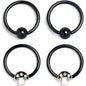 16G 3/8 Clear Gem Black Mushroom BCR Captive Ring Set of 4