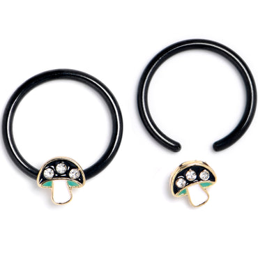 16G 3/8 Clear Gem Black Mushroom BCR Captive Ring Set of 4