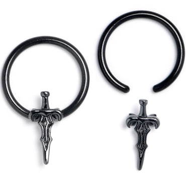 16G 3/8 Black Medieval Sword BCR Captive Ring Set of 4