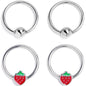 16G 3/8 Strawberry Red BCR Captive Ring Set of 4