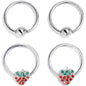 16G 3/8 Red Green Gem Strawberry BCR Captive Ring Set of 4