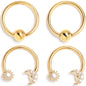 16G 3/8 Clear Gem Gold Tone Moon Sun BCR Captive Horseshoe Set of 4