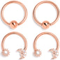 16G 3/8 Clear Gem Rose Gold Tone Moon Sun Captive Horseshoe Set of 4