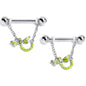 14G 9/16 Green Gem Glitter Dragonfly Dangle Nipple Ring Set
