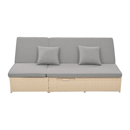 Outdoor Double Sunbed, Wicker Rattan Patio Reclining Chairs with Adjustable