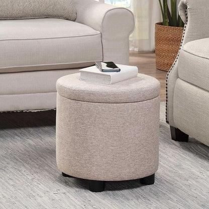 Round Storage Ottoman Upholstered Removable Tray Lid