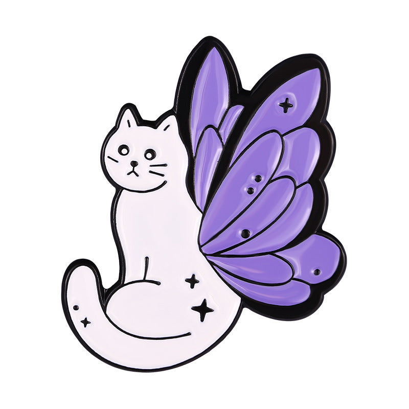 Purple Cat With Butterfly Wings Alloy Brooch Cute Accessory For Clothes And Bags
