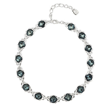 Grey Oval Cubic Zirconia Matching Jewelry Set For Women, Silver Choker Necklace & Bracelet 2Pcs Elegant Wedding Party Fashion Jewelry