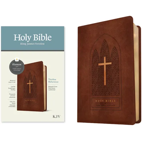 KJV Thinline Reference Bible, Filament Enabled (Leatherlike, Reverent Cross Dark Brown, Red Letter) - Imitation Leather