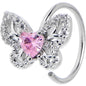 20G 5/16 Pink CZ Gem Butterfly Delight Nose Hoop