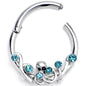 16G 3/8 Blue Gem Scrolling Elegance Hinged Segment Ring
