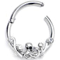 16G 3/8 Clear Gem Scrolling Elegance Hinged Segment Ring