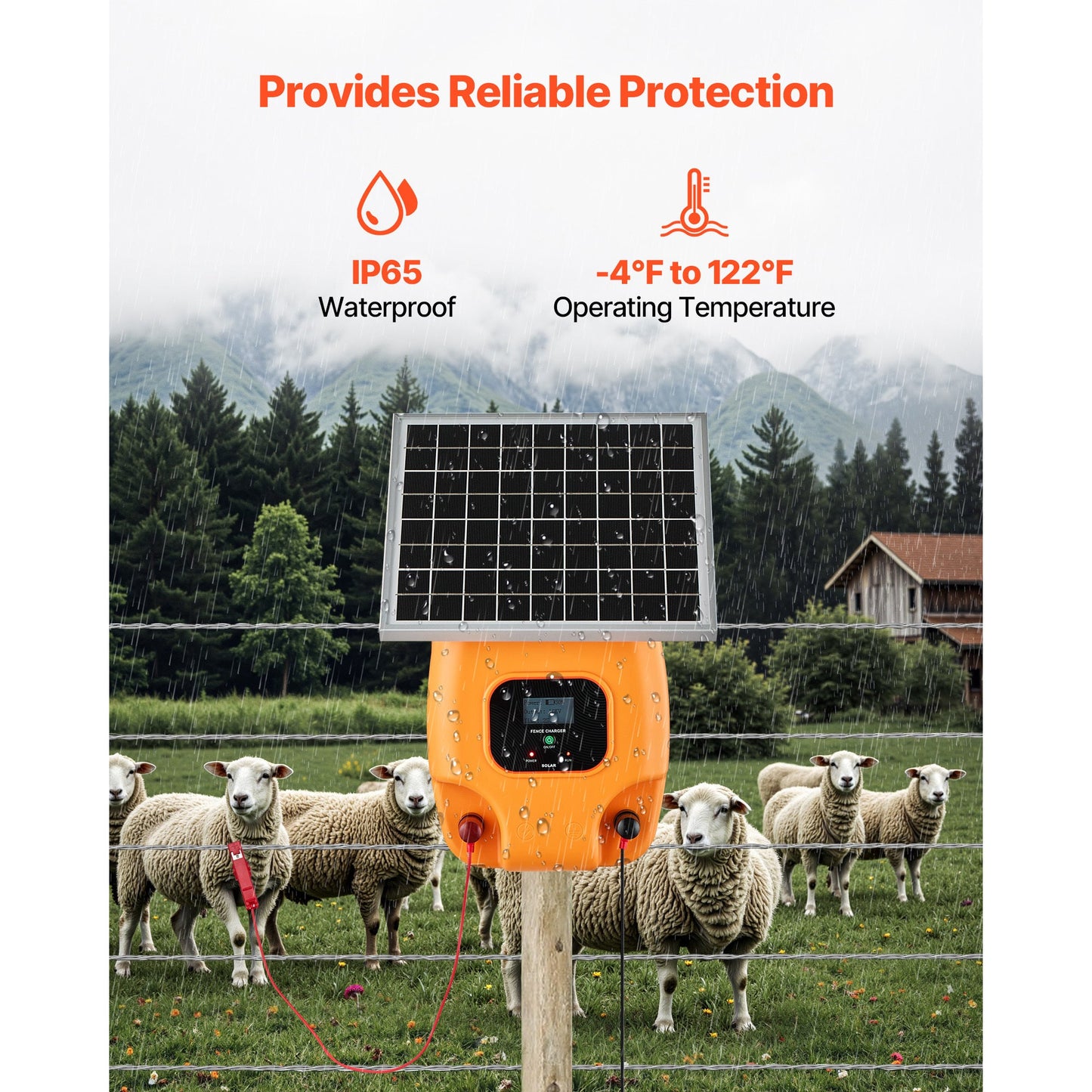 Solar Electric Fence Charger 0.3J 8kV for Livestock 1.86 Miles