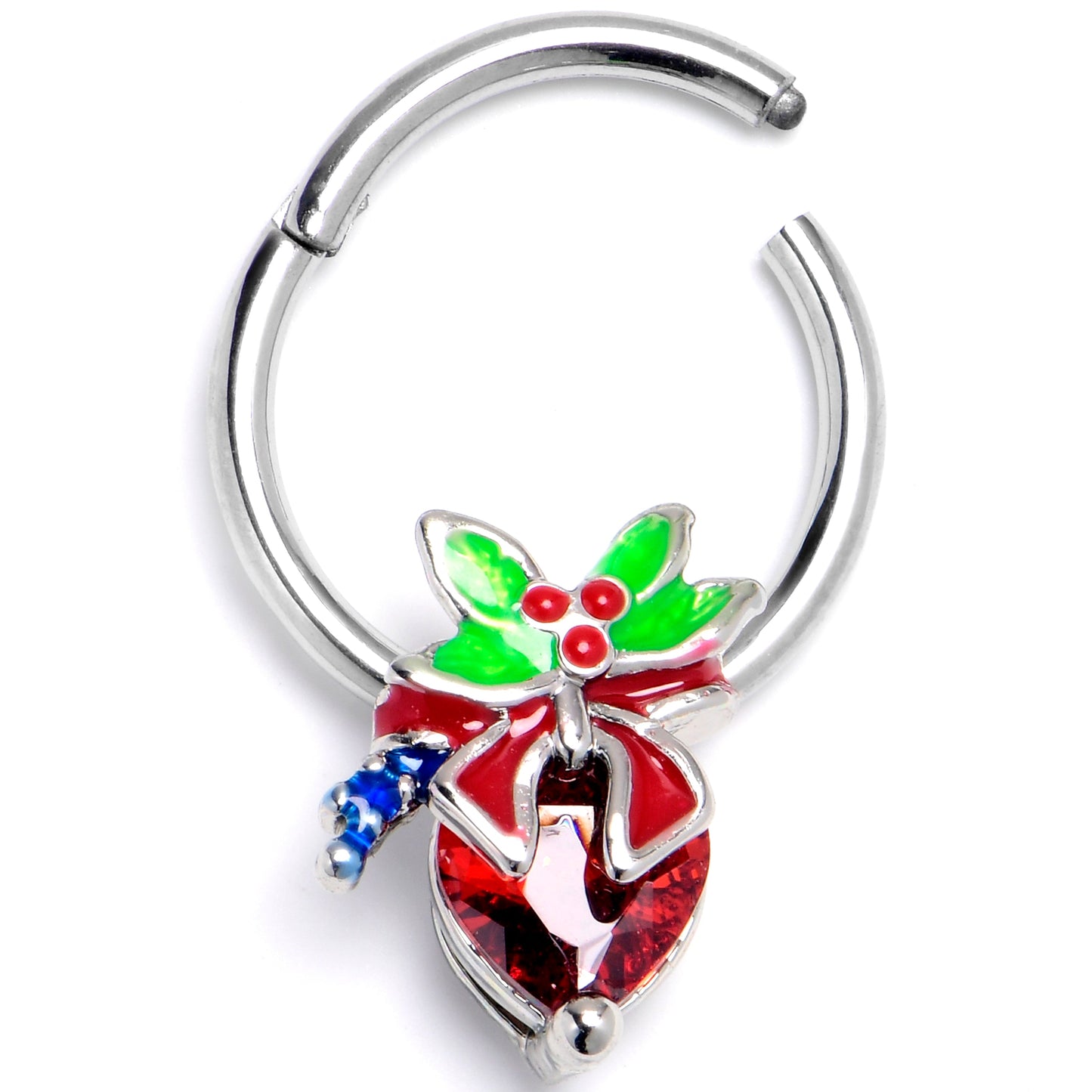 16G 3/8 Red Gem Festive Holiday Ornament Hinged Segment Ring