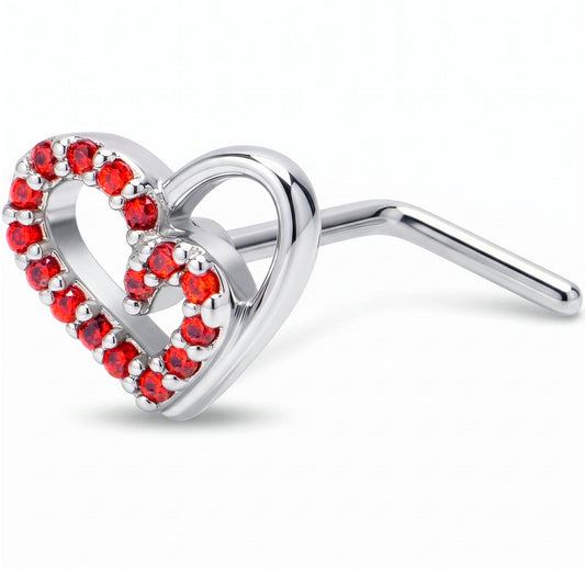 20G 7mm Red Gem Asymmetrical Heart L Shape Nose Ring