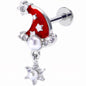 16G 5/16 Clear Gem Santa Hat Stars Red Dangle Labret Monroe Tragus