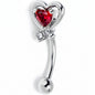 16G 5/16 Red CZ Gem Wrapped In Heart Curved Eyebrow Ring