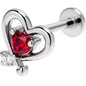 16G 5/16 Red CZ Gem Internally Threaded Wrapped Heart Labret