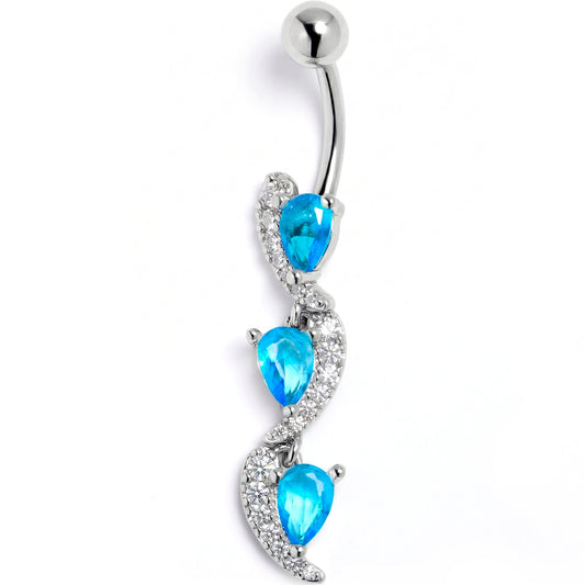Blue Clear CZ Gem Super Style Swirl Dangle Belly Ring