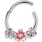16G 3/8 Pink Clear Gem Perfect Flowers Hinged Segment Ring