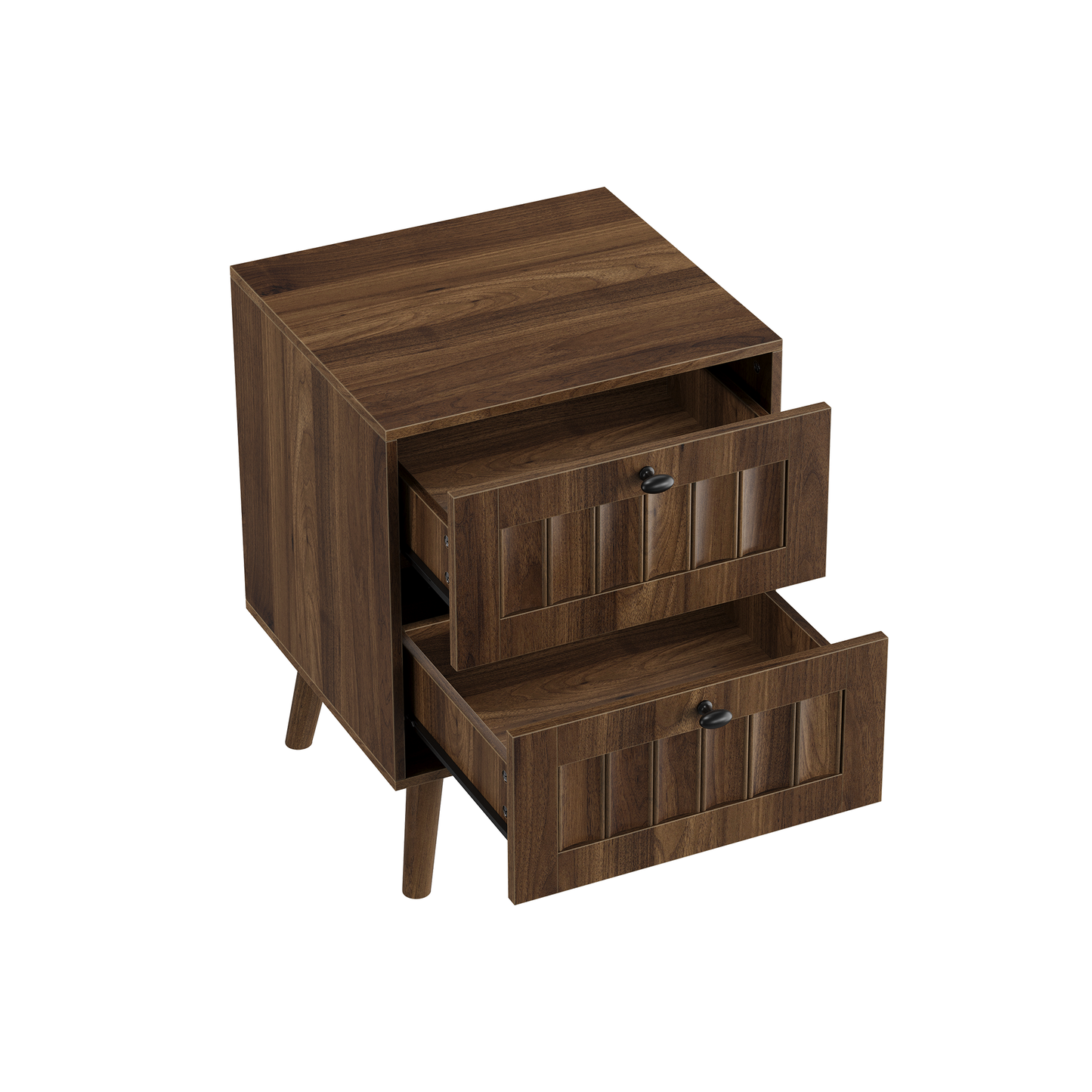 Double Drawer Bedside Table, Solid Wood Legs, Walnut, 15.75x15.75 in, 2-Pack