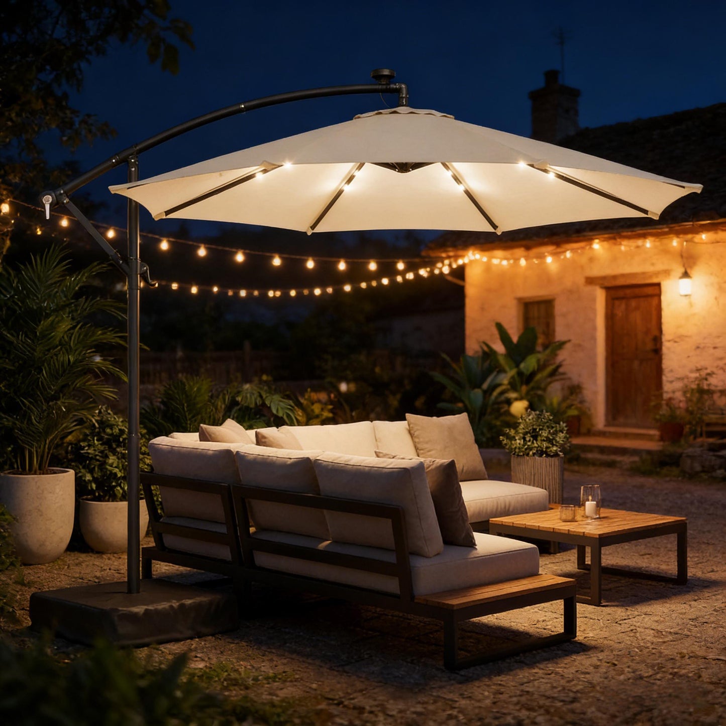Cantilever Patio Umbrella 9.7ft Solar LED UPF 30