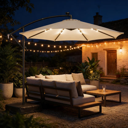 Cantilever Patio Umbrella 9.7ft Solar LED UPF 30