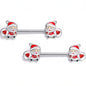 14G 9/16 Red Gem Santa Bag Heart Holiday Barbell Nipple Ring Set