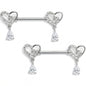 14G 9/16 Clear CZ Gem Asymmetrical Heart Dangle Nipple Ring Set