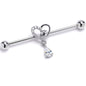 14G Clear CZ Gem Asymmetrical Heart Dangle Industrial Barbell 38mm